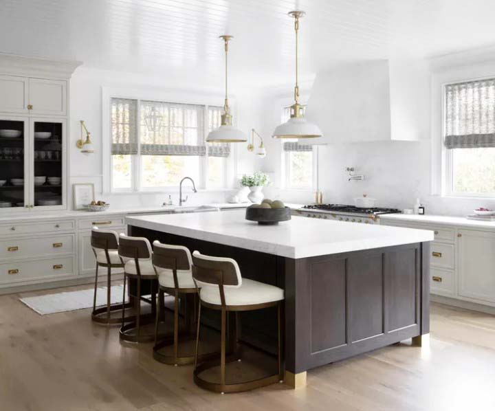 White and Gold Kitchen With Custom Island