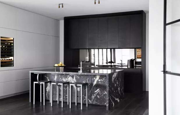Black Wood Floor With Black Cabinets
